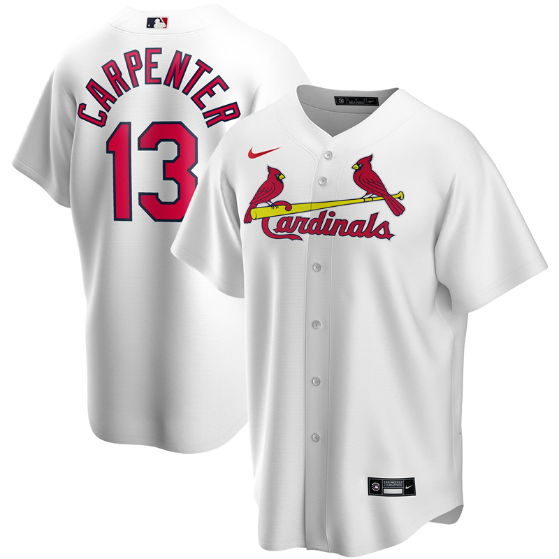 2020 MLB Men St. Louis Cardinals #13 Matt Carpenter Nike White Home 2020 Replica Player Jersey 1